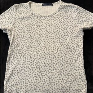 Brandy Melville White and Blue Floral Tee